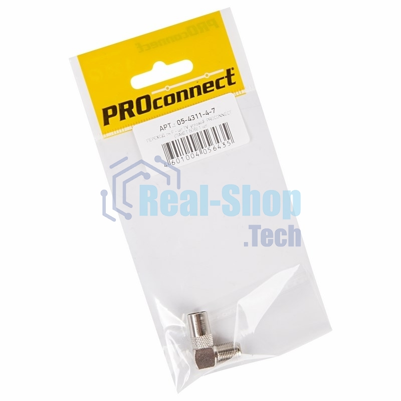 Переходник антенный PROconnect (гнездо F - штекер TV), угловой (1 шт.) (пакет)