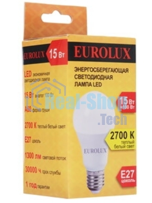Лампа светодиодная EUROLUX LL-E-A60-15W-230-2,7K-E27