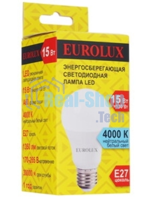 Лампа светодиодная EUROLUX LL-E-A60-15W-230-4K-E27 груша