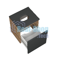 Тумба Bau Dream Blackwood 35 с ящиком, графит, раковина BAU Mini 24х24, смеситель для раковины высокий Hotel Still, нержавеющая сталь