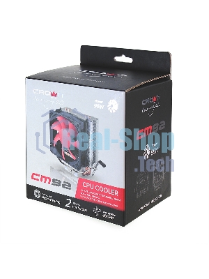 вентилятор CROWN Кулер для процессора CM-92 (Для Intel и AMD, TDP до 95 Ватт, 2шт. медных теплопроводных трубок, Гидродинамическии подшипник, Размер: 117*79*113 мм)