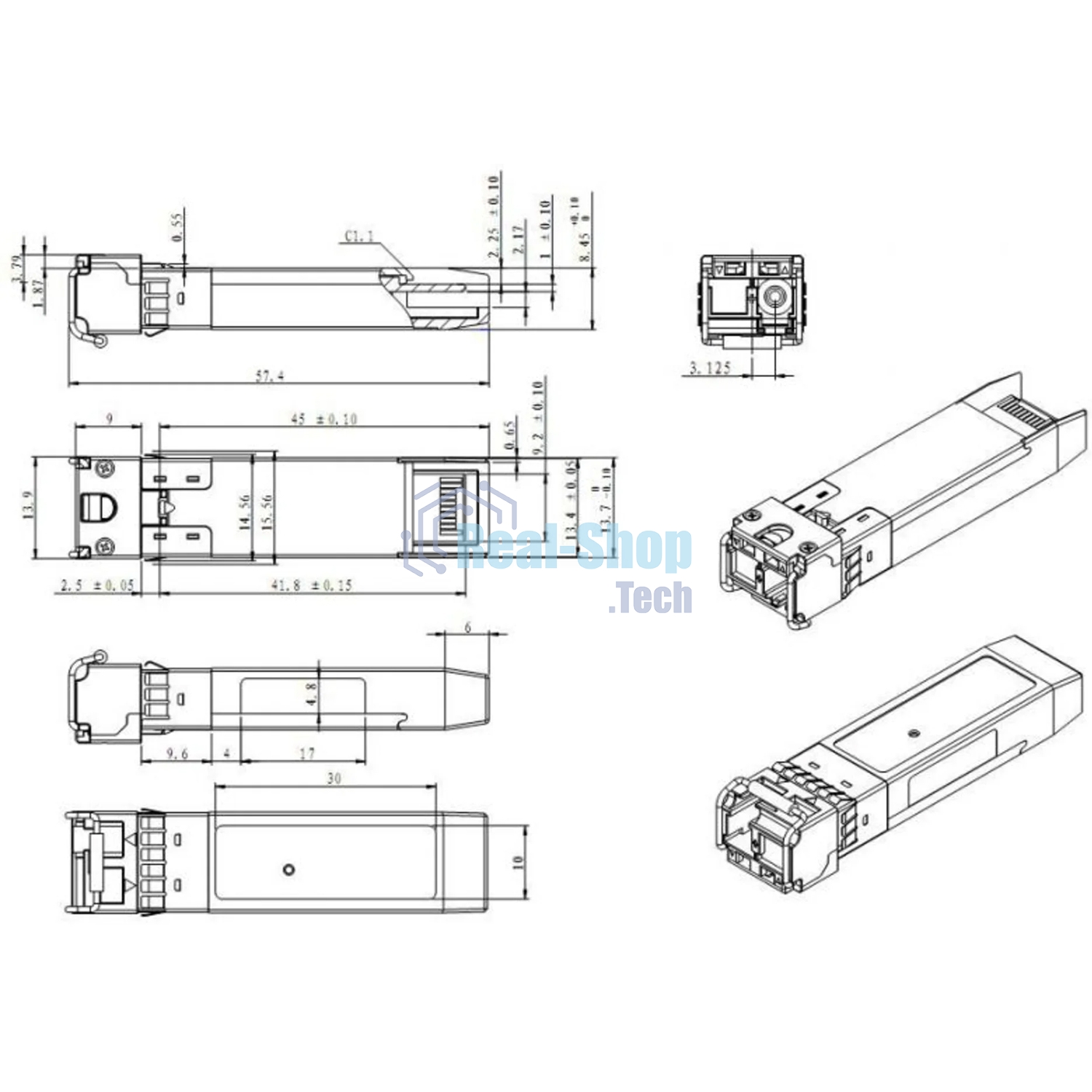 Модуль SNR SFP+ WDM, дальность до 3км (5dB), 1270нм