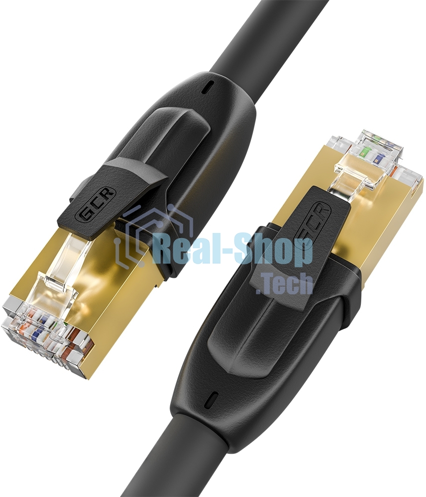 Патч-корд GCR PROF кат.7 ethernet 0.15m F/FTP, RJ45, CU, 28 AWG, литой, прямой, черный, экранированные коннекторы, GCR-52979