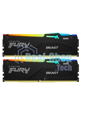Оперативная память Kingston Fury Beast, DDR5, 64GB (2x32GB), 5600MHz, CL40, DIMM, с радиатором, RGB, черный