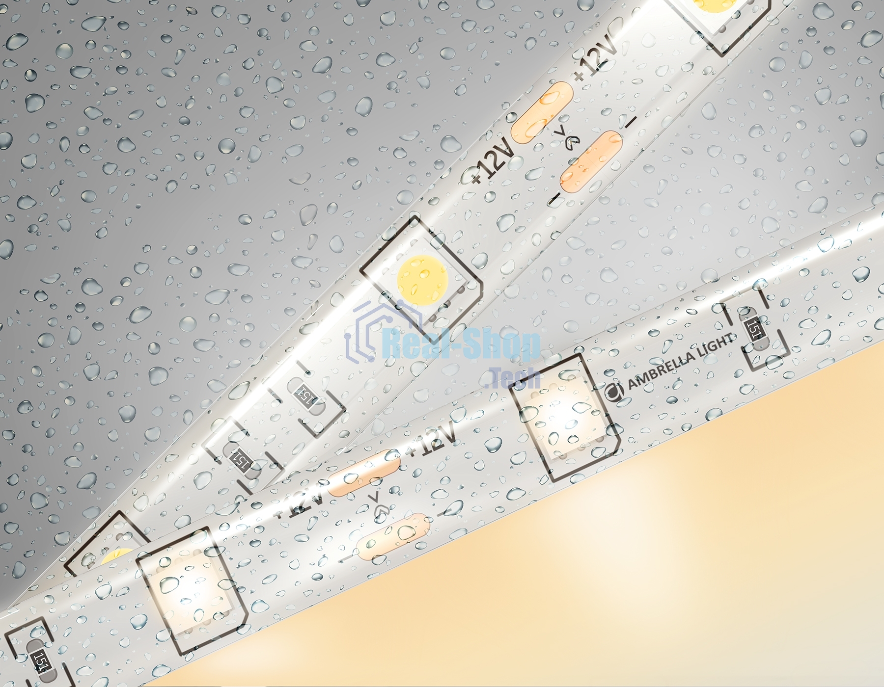 Светодиодная лента Ambrella light GS1901 5050 30Led/ 7.2W m/ 12V IP65 3000K/ 5000*10*2.87mm (2 конт.)
