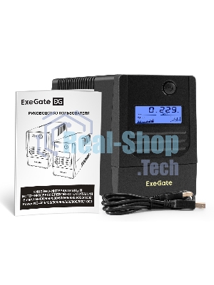 Источник бесперебойного питания ExeGate Smart LB-1000.LCD.AVR.2SH.USB (1000VA/650W, LCD, AVR, 2*Schuko, USB, батарея 12V 9Ah, черный)