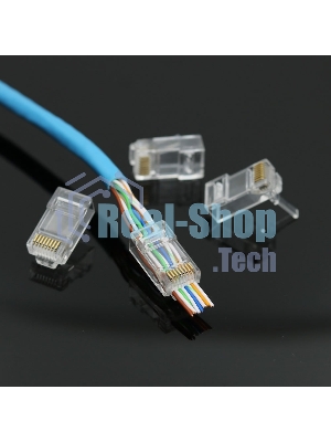 Вилка RJ-45 (8P8C) LC-PTU-01/100 универсальная. cat.5e. со сквозным отверстием(100 шт.)