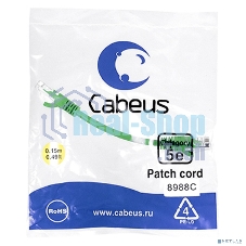 Шнур комм. Cabeus, Cat.5e, неэкр., U/UTP, RJ45/RJ45, PVC, AWG24, 0.15м, зеленый