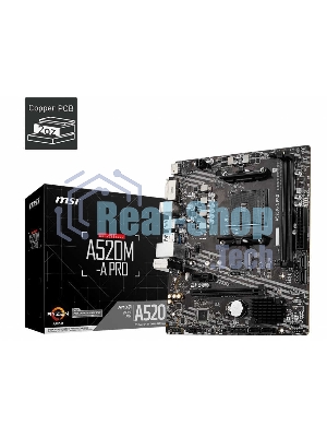 Материнская плата MSI A520M-A PRO, AM4, AMD A520, 2xDDR4, 4xSATA, 1xM.2, 1xPCIe 3.0 x16, 1xDVI-D, 1xHDMI, 1x 1Gb LAN, 2xUSB 2.0, 4xUSB 3.2 Gen 1, 3x3.5 мм, 7.1, mATX