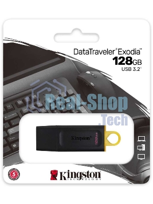 Флешка USB Kingston DataTraveler Exodia (DTX/128GB), 128Gb, USB 3.2 Gen 1, R/W 200/60, черный/желтый