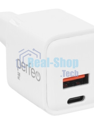 Сетевое зарядное устройство PERFEO с двумя разъемами USB-A+TYPE-C, 20W, серый