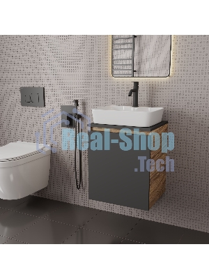 Тумба Bau Dream Blackwood 50 графит, раковина BAU Cerama 48х37 белая, смеситель Hotel Dream Black, нерж. сталь, черный