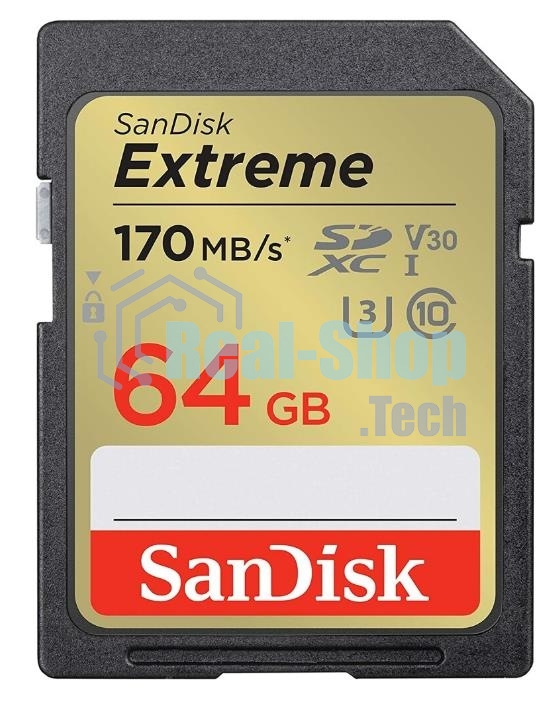 Флеш карта SD 64GB SanDisk SDXC Class 10 V30 UHS-I U3 Extreme 170MB/s