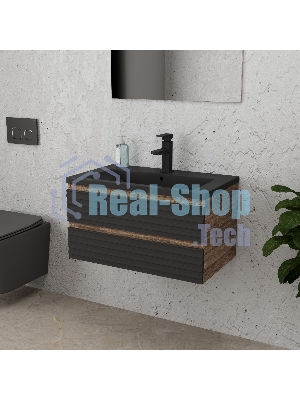 Тумба под раковину Bau Stil Loft black brushed, раковина кварцевая BAU Stil 75, черный металлик