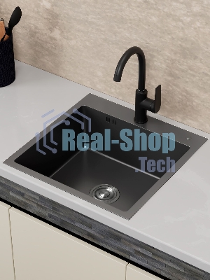 Мойка кухонная из нержавеющей стали BAUEDGE SOUL КТ5050В NANO BLACK, сифон EASY CLEAN в комплекте.
