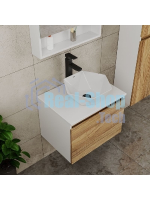 Комплект для ванной, 4 предмета (тумба Bau Dream 60 + раковина на столешницу BAU 40х40, белая + смеситель Hotel Black, выпуск клик-клак, черный)