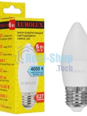 Лампа светодиодная EUROLUX LL-E-C37-6W-230-4K-E27 свеча