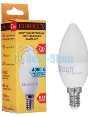 Лампа светодиодная EUROLUX LL-E-C37-7W-230-4K-E14 свеча