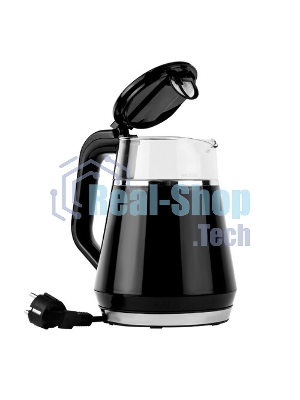 Чайник электрический Centek CT-0019, 1100 Вт, стекло, черный и серебристый