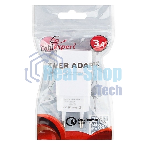 Сетевое зарядное устройство Cablexpert MP3A-PC-16, QC 3.0, 100/220V - 1 USB порт 5/9/12V, белый