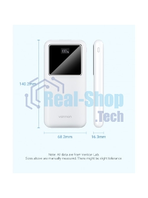 Портативный аккумулятор Vention 10000mAh(M/C-A/A)22.5W белый с LED Дисплеем