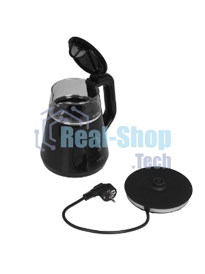 Чайник электрический Centek CT-0019, 1100 Вт, стекло, черный и серебристый