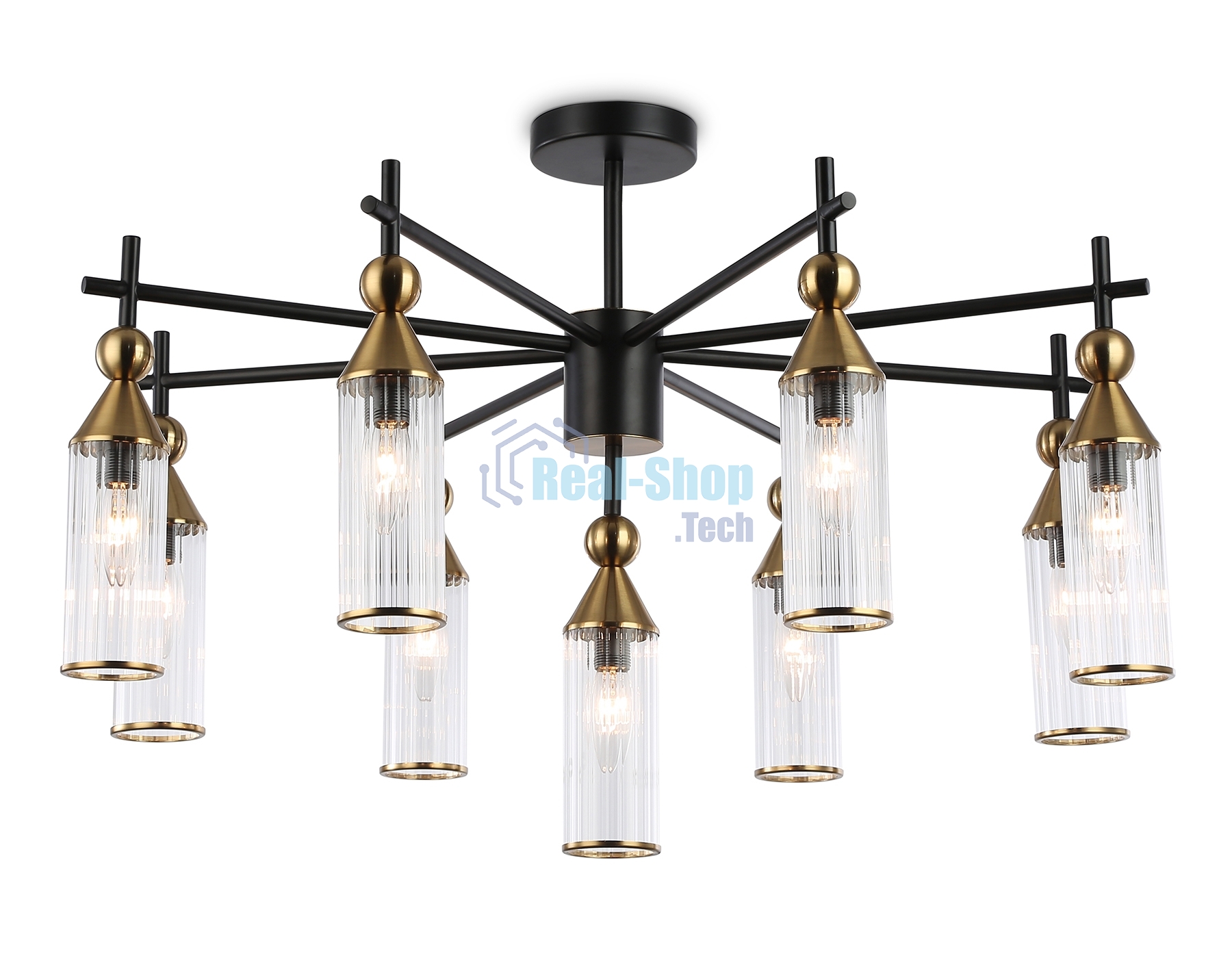Люстра Ambrella light LH55258/9 BK/BS/CL черный/латунь/прозрачный E14*9 max 40W D770*530