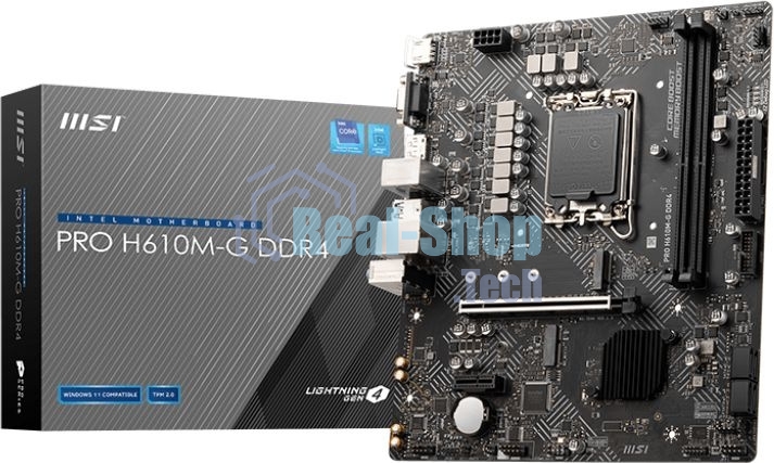 Материнская плата MSI PRO H610M-G, LGA 1700, Intel H610, 2xDDR5, 4xSATA, 1xM.2, 1xPCIe 4.0 x16, 1xPCIe 3.0 x1, 1xHDMI, 1xDP, 1xVGA, 1xRJ45 1Gb, 2xUSB-A 3.2 Gen 1, 4xUSB-A 2.0, 3x3.5мм, 7.1, mATX