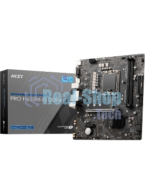 Материнская плата MSI PRO H610M-G, LGA 1700, Intel H610, 2xDDR5, 4xSATA, 1xM.2, 1xPCIe 4.0 x16, 1xPCIe 3.0 x1, 1xHDMI, 1xDP, 1xVGA, 1xRJ45 1Gb, 2xUSB-A 3.2 Gen 1, 4xUSB-A 2.0, 3x3.5мм, 7.1, mATX