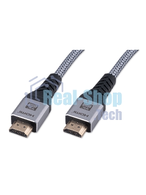 Кабель HDMI Cablexpert CCP-HDMI16K-1M, 19M/19M, v2.2, 16K, медь, тройной экран, позол.контакты, нейлон.оплетка, метал.коннекторы, 1м, серый, коробка