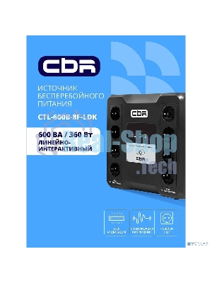 ИБП CBR CRYSTAL CTL-600 [Line Interactive, 600 VA / 360 W  8 x EURO, 8 с резервированием и фильтрацией, Breaker] (CTL-600B-8F-LDK)