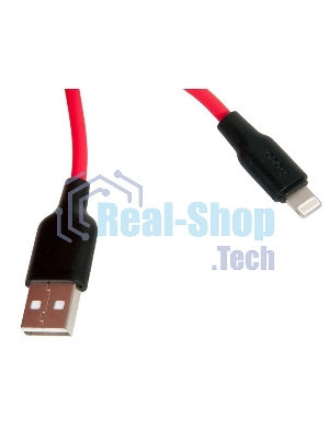 Кабель USB 2.0 HOCO X21, силиконовая оплетка, AM/Lightning M, черно-красный, 1м