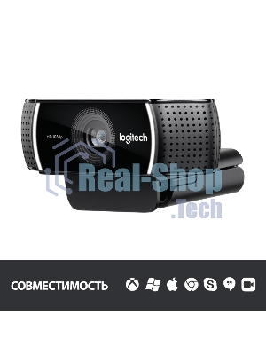 Веб-камера Logitech C922 Pro Stream 1920x1080, 30 кадр/с, USB Type-A, микрофон (2 шт, шумоподавление), автоматическая фокусировка, автоосвещение, универсальное крепление