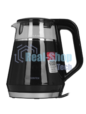 Чайник электрический Centek CT-0019, 1100 Вт, стекло, черный и серебристый