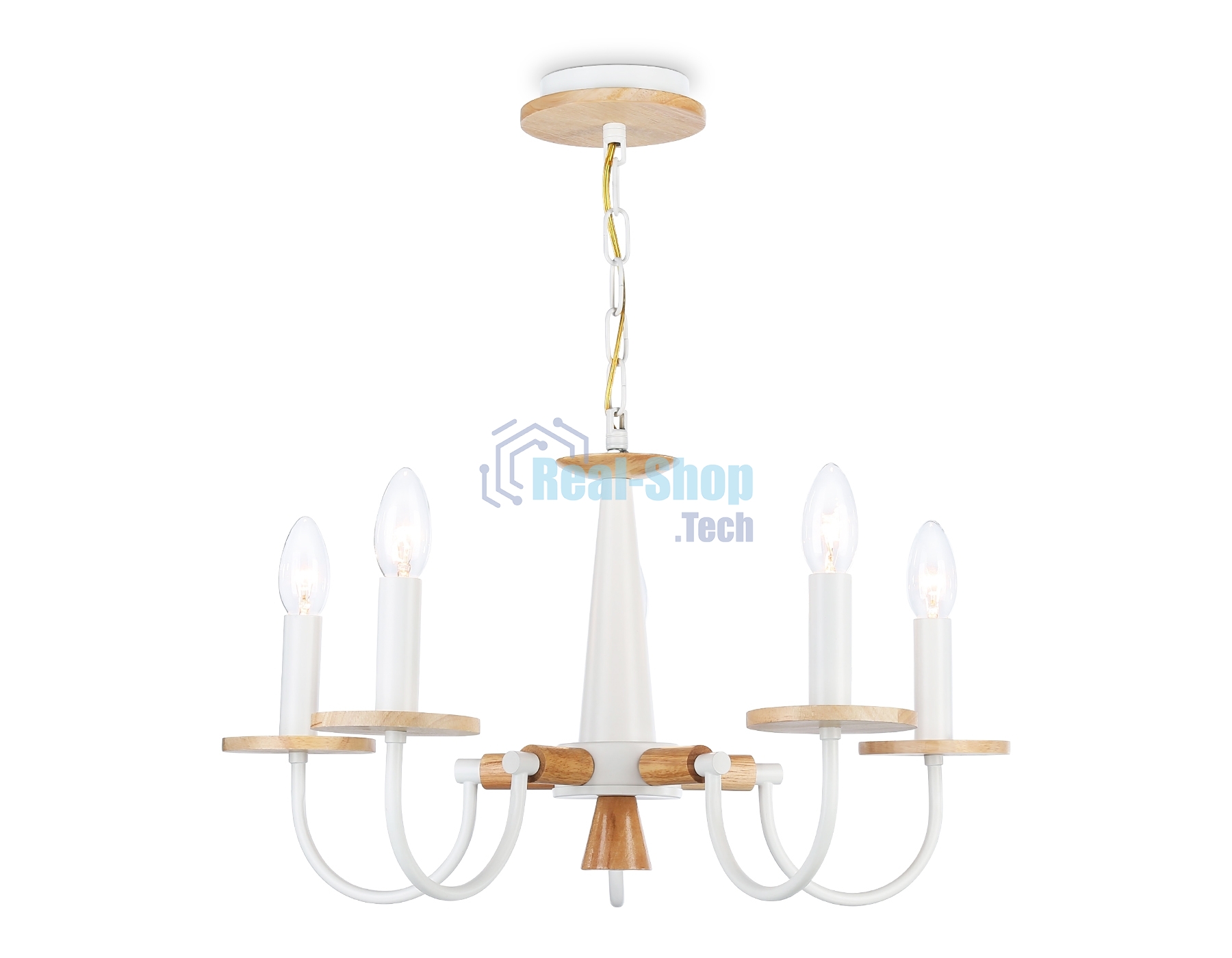 Светильник Ambrella light TR9592/5 WH/LW белый/светлое дерево E14/5 max 40W D555*660