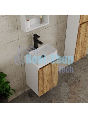 Комплект для ванной, 4 предмета (тумба Bau Dream 40 + раковина BAU 37х23, белая + смеситель Hotel Black, выпуск клик-клак, черный)