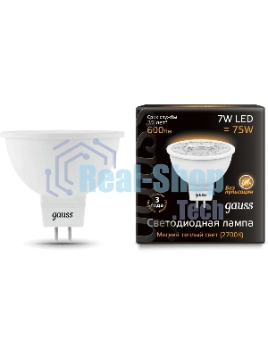 Лампа светодиодная Gauss LED MR16 GU5.3 7W 600lm 2700K 1/10/100