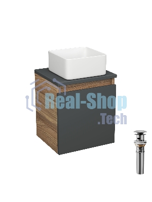 Тумба Bau Dream Blackwood 35 с ящиком, графит, раковина BAU Mini 24х24, выпуск клик клак, хром