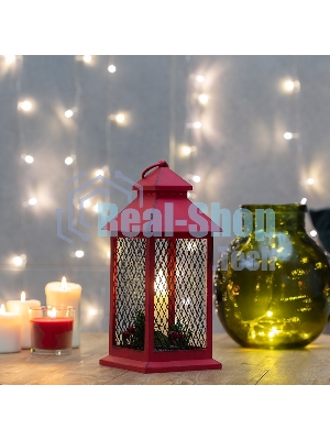 Декоративный фонарь Neon-night со свечкой, красный корпус, размер 13.5х13.5х30,5 см, цвет теплый белый
