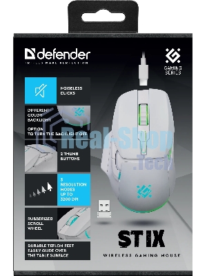 Мышь беспроводная Defender Stix GM-009 белый, 3200 dpi, радиоканал, USB, кнопки - 7