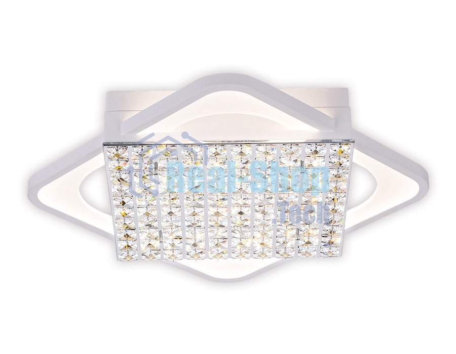 Управляемый светодиодный светильник с хрусталем Ambrella light FA124 WH белый 104W 510*510*110 (ПДУ РАДИО 2.4)