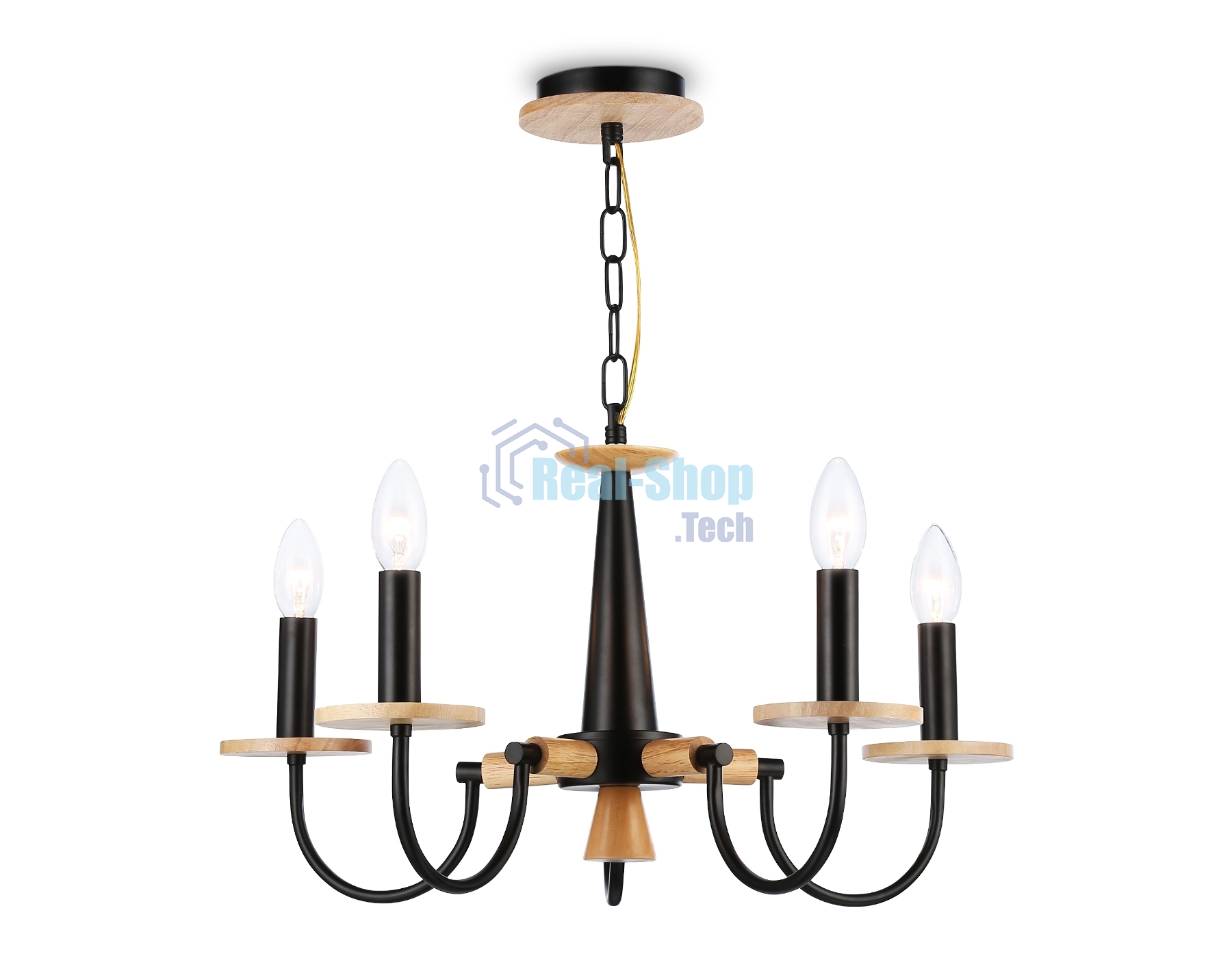 Светильник Ambrella light TR9593/5 BK/LW черный/светлое дерево E14/5 max 40W D555*660