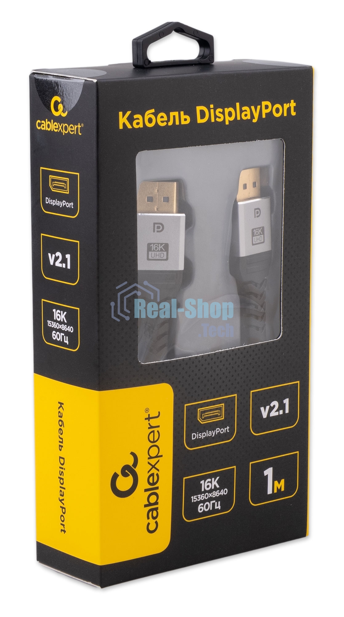 Кабель DisplayPort Cablexpert CCP-DP16K-1M, 20M/20M, v2.1, 16K, медь, тройной экран, позол.контакты, нейлон.оплетка, метал.коннекторы, 1м, черный, коробка