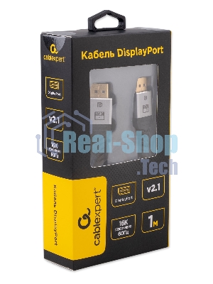 Кабель DisplayPort Cablexpert CCP-DP16K-1M, 20M/20M, v2.1, 16K, медь, тройной экран, позол.контакты, нейлон.оплетка, метал.коннекторы, 1м, черный, коробка
