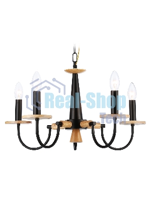 Светильник Ambrella light TR9593/5 BK/LW черный/светлое дерево E14/5 max 40W D555*660