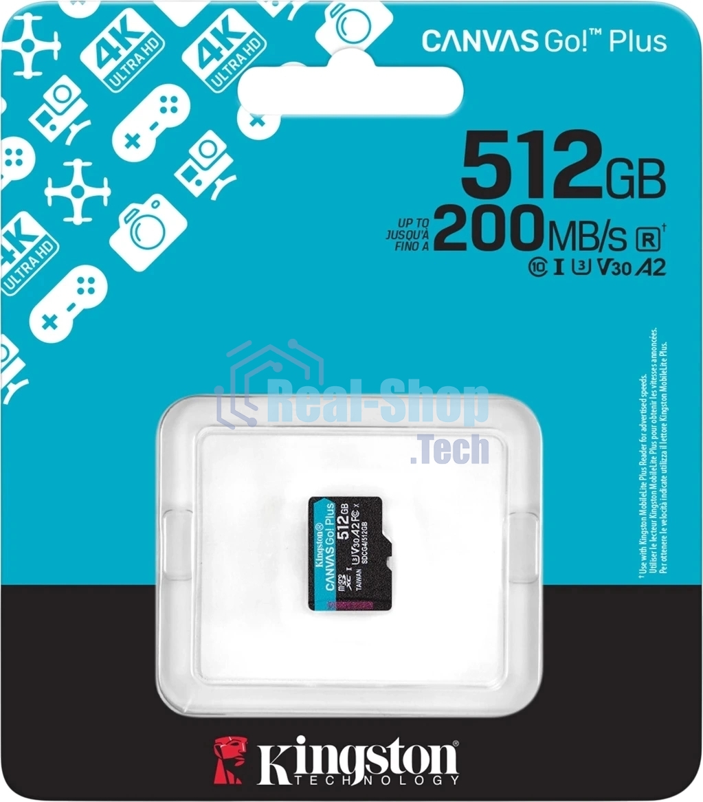 Флеш карта microSDXC 512Gb Kingston SDCG4/512GbSP Canvas Go! Plus V30 A2 w/o adapter