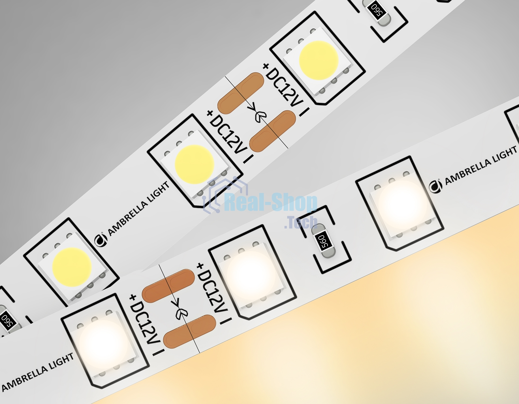 Светодиодная лента Ambrella light GS2001 5050 60Led/ 14.4W m/ 12V IP20 3000K/ 5000*10*1.87mm (2 конт.)