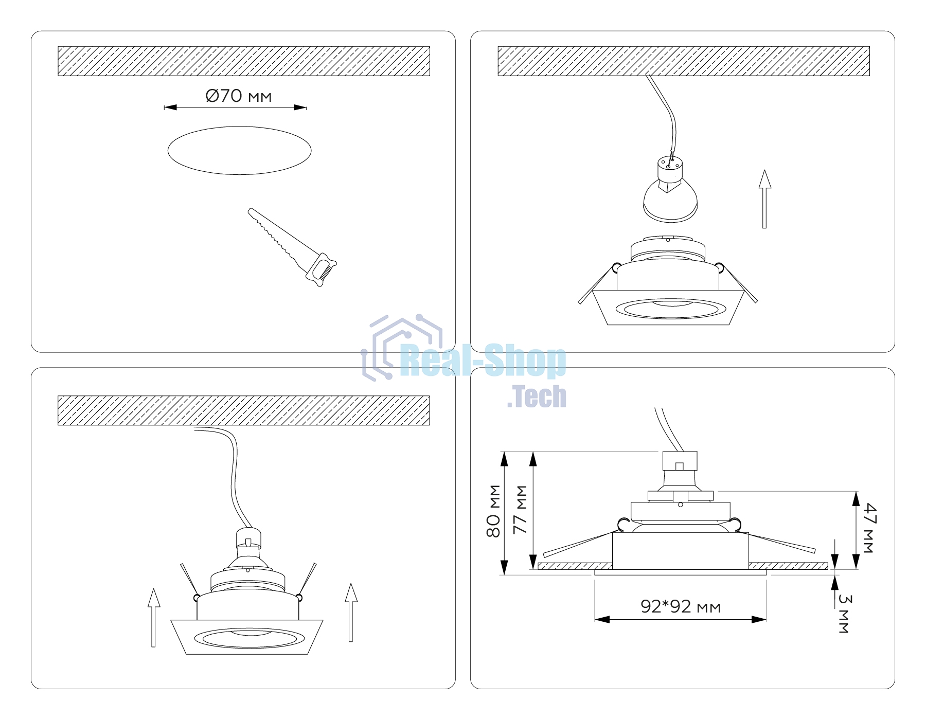 Встраиваемый точечный светильник Ambrella light TN102828 BK/BK черный/черный GU5.3 92*92*50