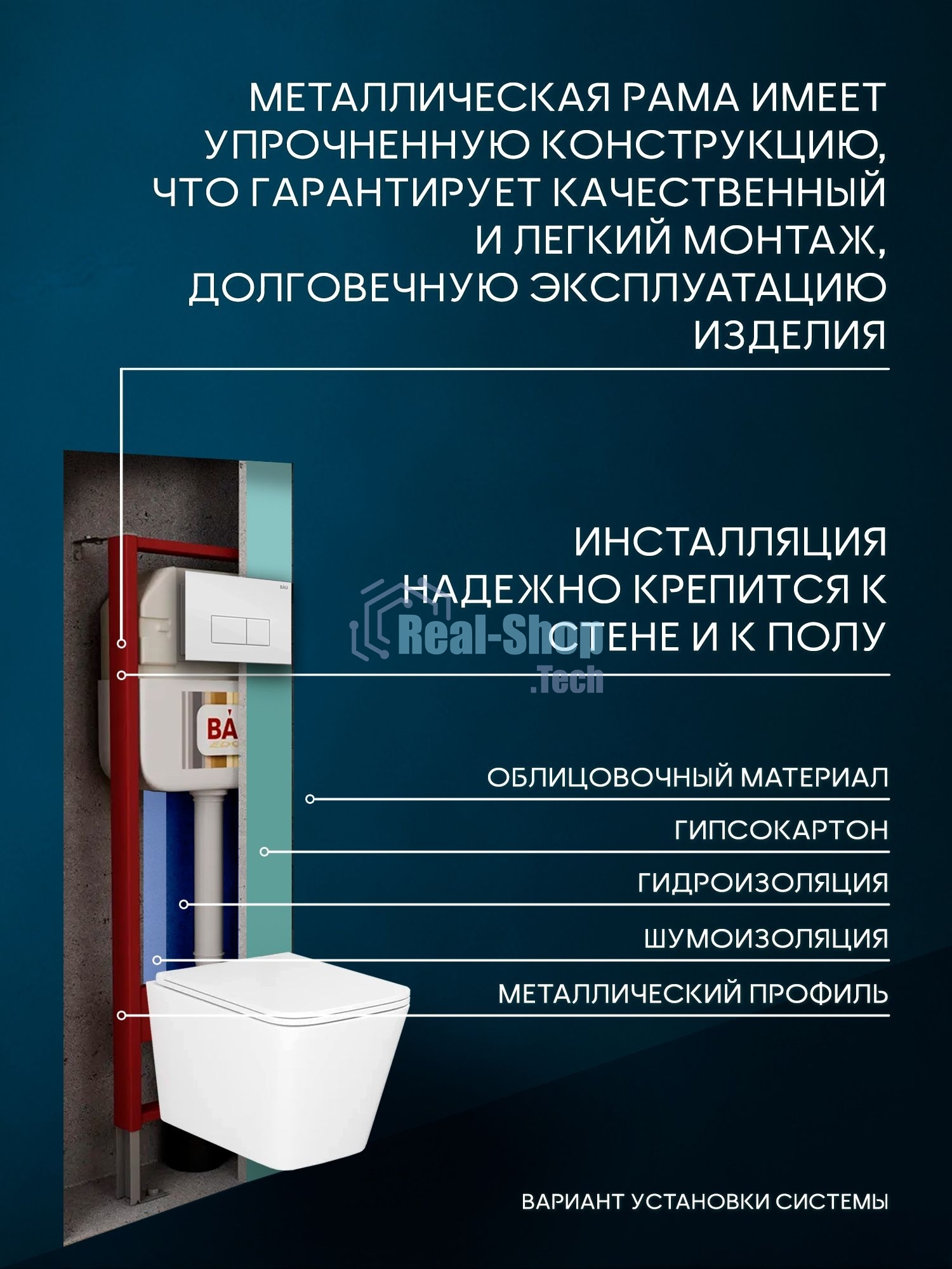 Комплект BAU 6 в 1: рамная инсталляция BAU NEO 45, унитаз подвесной безободковый торнадо обратного потока Bau Stil Hurricane-2, сиденье дюропласт микролифт, кнопка смыва BAU Hotel , белый глянец