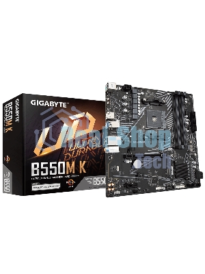 Материнская плата Gigabyte B550M K, AM4, AMD B550, 4xDDR4, 4xSATA, 2xM.2, 1xPCIe 4.0 x16, 1xPCIe x1, 1xHDMI, 1xDP, 1x 1Gb LAN, 4xUSB-A 3.2 Gen 1, 4xUSB-A 2.0, 3x3.5 мм, 7.1, mATX